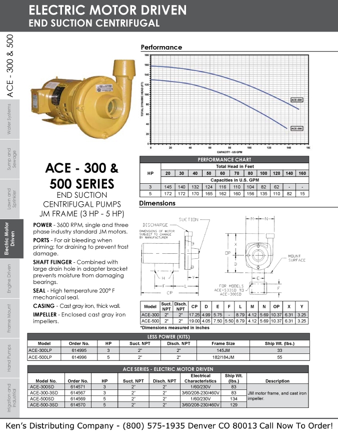 Monarch ACE-300SD ACE-500SD End Suction Centrifugal Pump