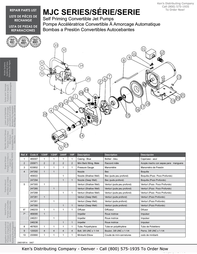 MJC Series Repair Parts List 2s