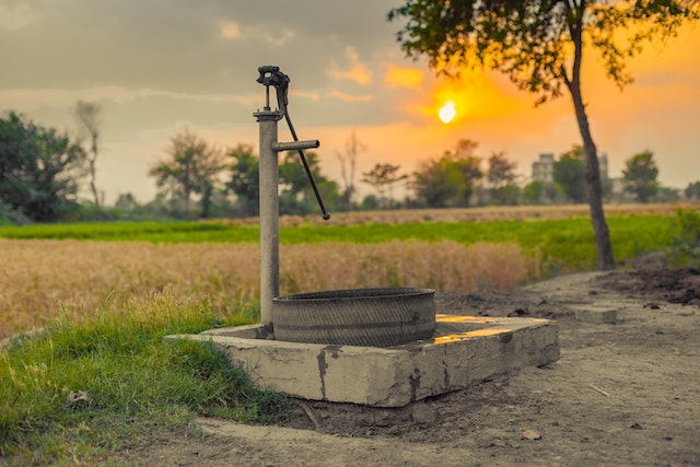 Vintage water pump on a farmland