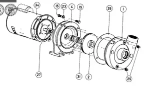 Monarch Industries ACE-150 & ACE 200 Series end suction centrifugal pump showing thick-wall cast gray iron casing, enlarged 2-inch NPT suction port, 1.5-inch NPT discharge, and high-temperature seal assembly components 