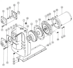Monarch NSPHE-300 Series Sprinkler Pump showing cast gray iron housing, heavy-duty cast gray iron impeller, JM frame motor platform, and self-priming assembly components
